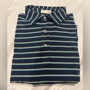 Tasc everywear short sleeve polo blue yellow stripe cotton bamboo blend